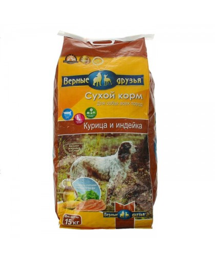 Верные друзья для собак всех пород, курица/индейка, 15 кг Верные друзья для собак всех пород, курица/индейка, 15 кг