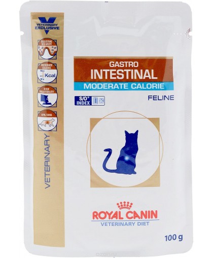 Royal Canin диета "Gastro Intestinal. Moderate Calorie" для кошек, при нарушениях пищеварения, c пониженным содержанием жира, 85 г
